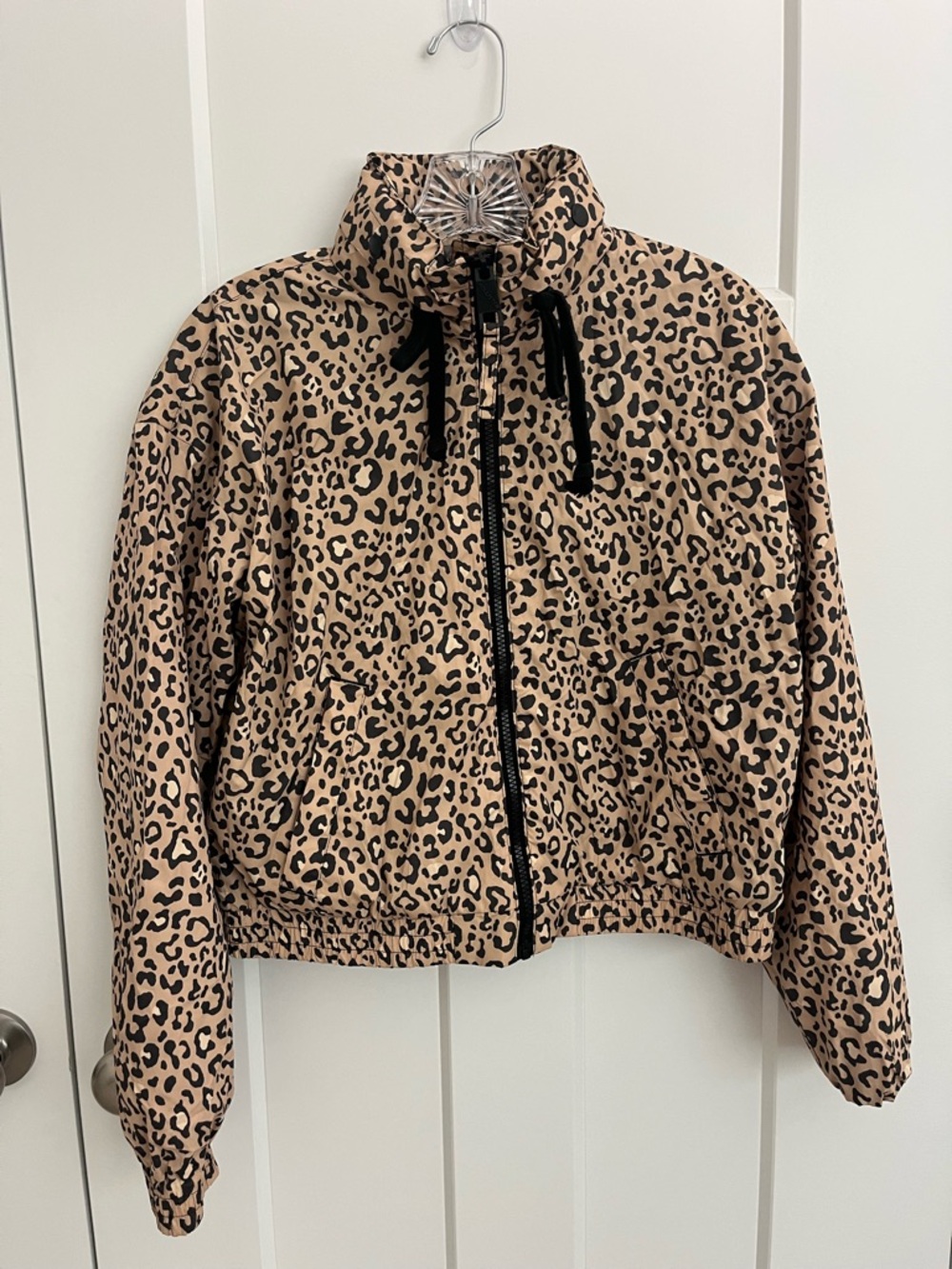 Hollister Leopard Print Hooded Windbreaker Jacket Womens XS Y2K Cropped Coat